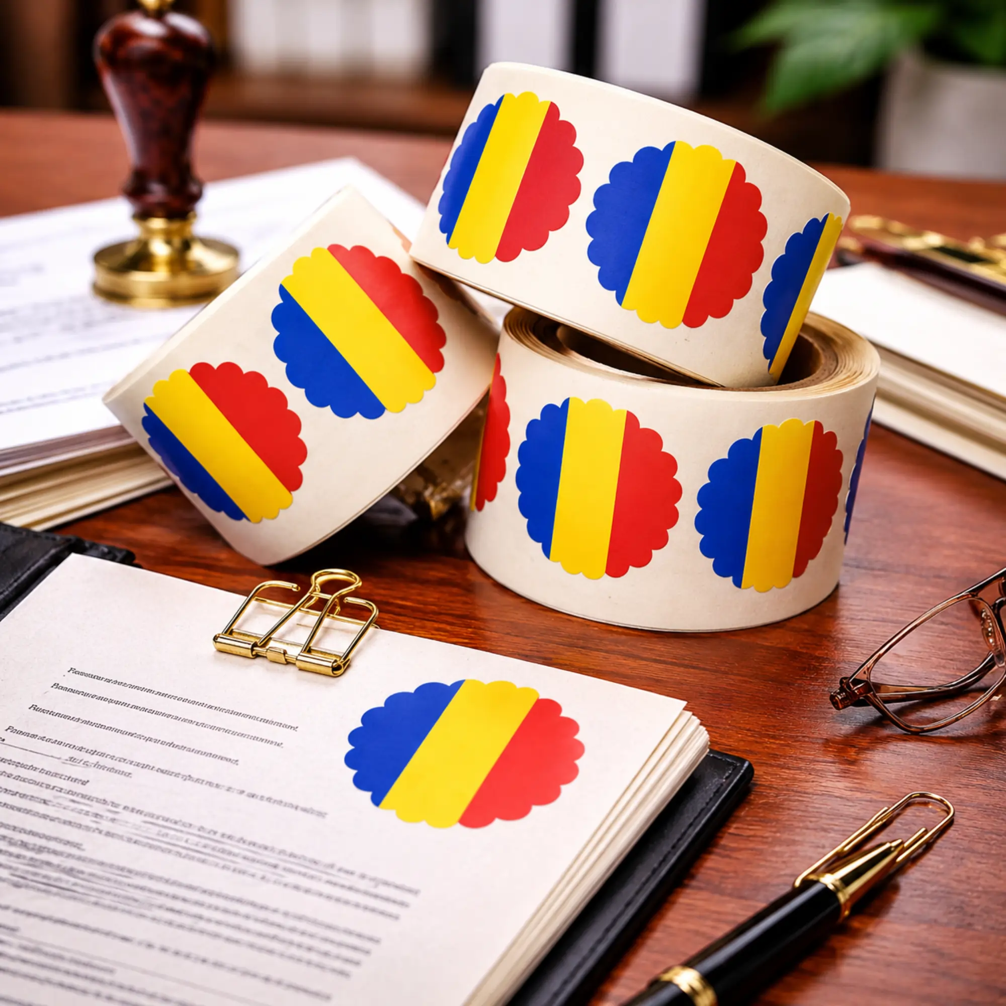 autocolant timbru sec tricolor floare